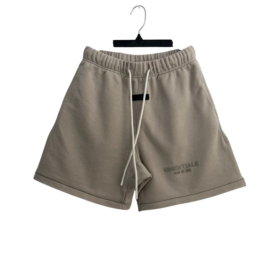 Fear of God Essentials Sweat Shorts Tan Khaki Mens Size S FOG Fleece Logo
